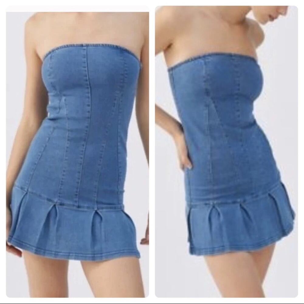 Urban Outfitters Brandi Indigo Strapless Mini Dress Denim Jean Blue Medium